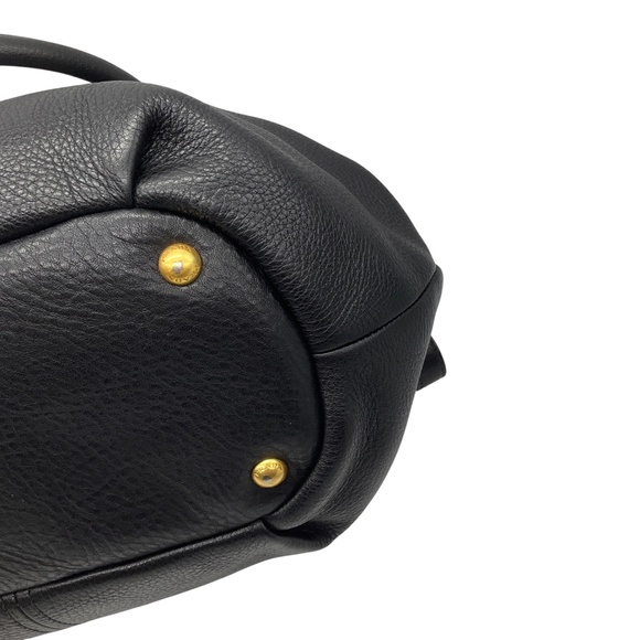 PRADA BLACK NERO / GOLD LOGO PLAQUE VITELLO DAINO HANDBAG - Picture 7 of 15